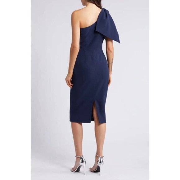 DRESS THE POPULATION Tiffany One-Shoulder Midi Dress in Midnight Size X-Large - Picture 4 of 12